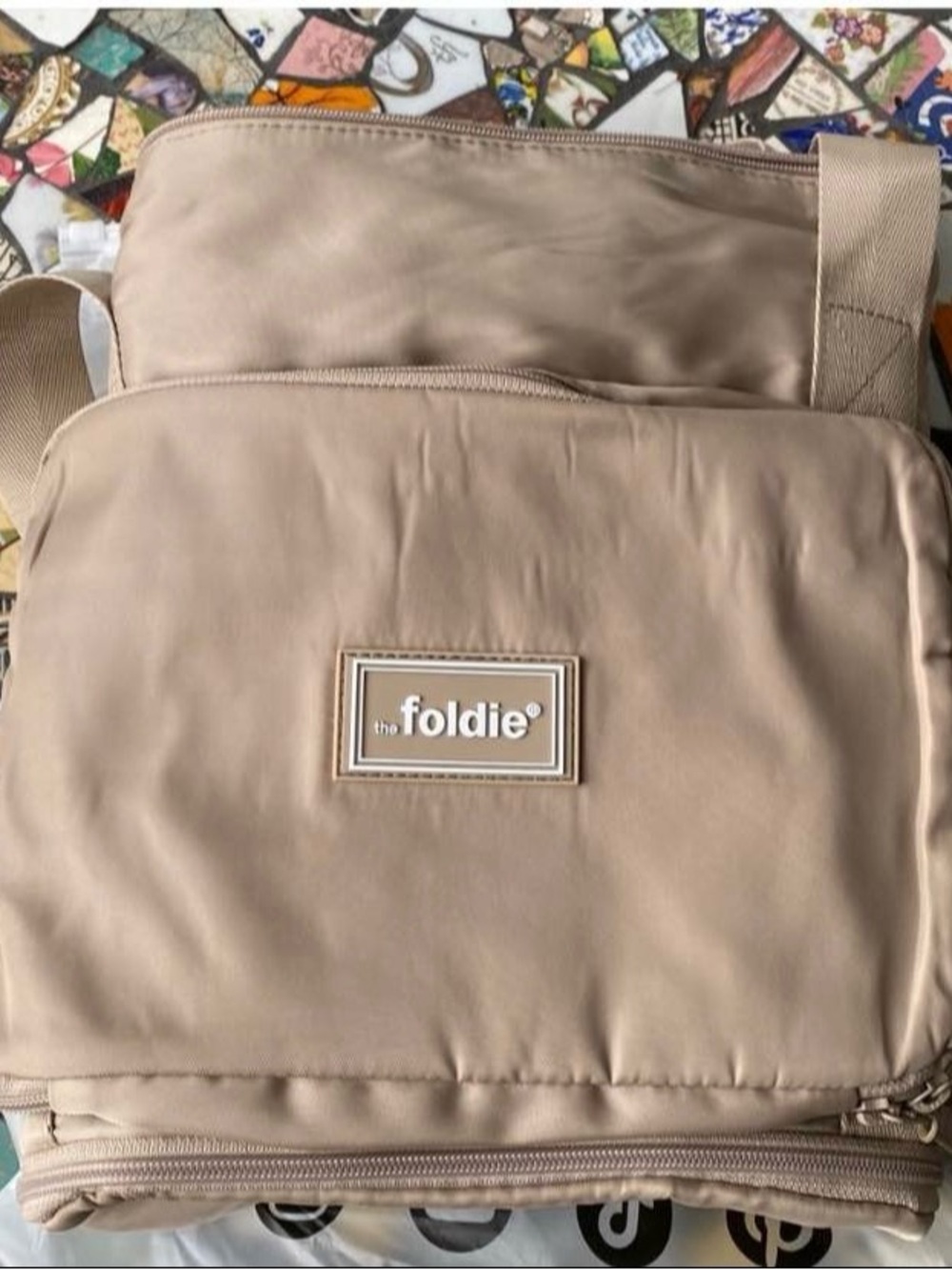 The Foldie Travel Bag Beige Tote 40L Packable Expandable